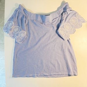 Off-Shoulder Striped Eyelet Ann Taylor LOFT Top